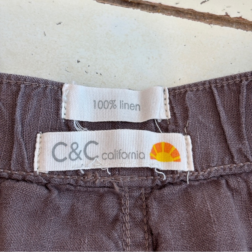C&C California Linen Jogger Pants Women’s Large Brown Utility Cargo Pants - Picture 9 of 9